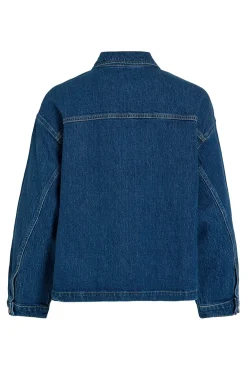 Vila Blusas|Sobretudos-Jaqueta jeans com bolsos Azul