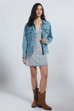 Springfield Sobretudos-Jaqueta jeans de algodão oversized azul