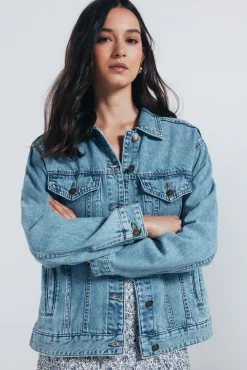 Springfield Sobretudos-Jaqueta jeans de algodão oversized azul