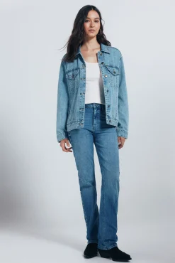 Springfield Sobretudos-Jaqueta jeans de algodão oversized azul