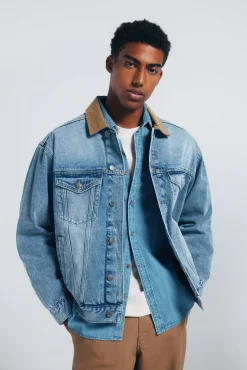 Springfield Casacos-Jaqueta jeans oversized com gola contrastante azul