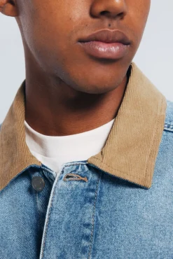 Springfield Casacos-Jaqueta jeans oversized com gola contrastante azul