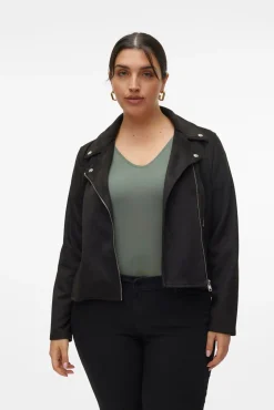 Vero Moda Curve Sobretudos-Jaqueta plus size com efeito pele Preto