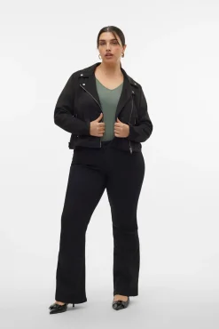 Vero Moda Curve Sobretudos-Jaqueta plus size com efeito pele Preto
