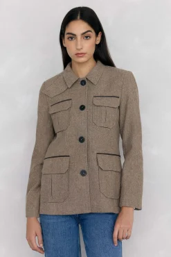 Pedro del Hierro Blazers|Sobretudos-Jaqueta safari espiga Marrom