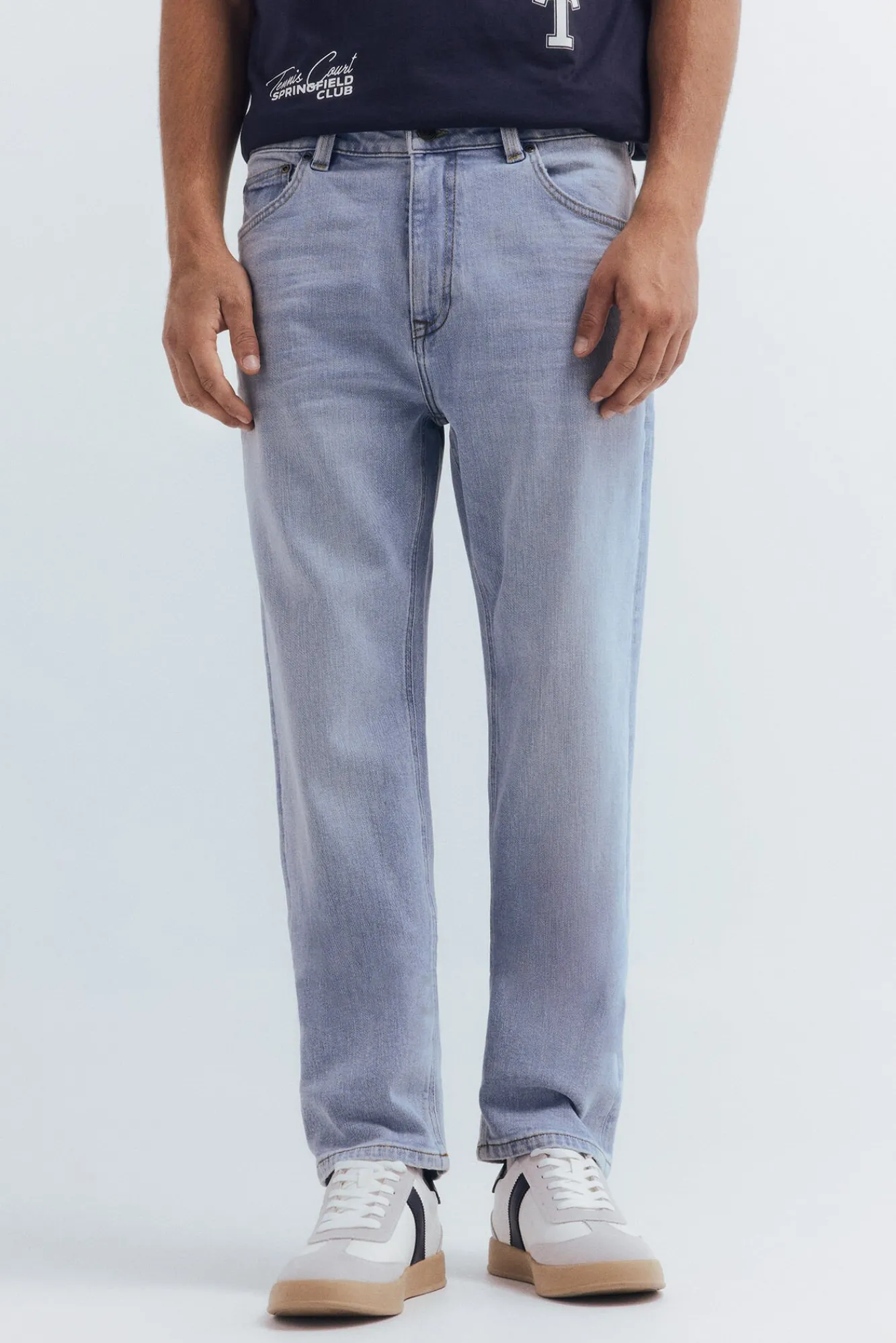 Springfield Jeans-Jeans de corte reto com lavagem clara azul