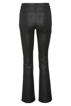 Vero Moda Jeans|Calças-Jeans largos femininos com efeito polipele Preto