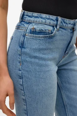 Vero Moda Jeans|Calças-Jeans retas de cintura média Azul