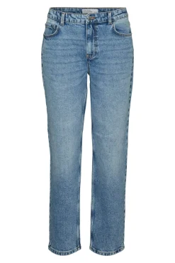 Vero Moda Jeans|Calças-Jeans retas de cintura média Azul