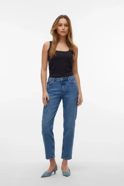 Vero Moda Jeans|Calças-Jeans retas de cintura média Azul