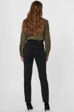 Vero Moda Jeans|Calças-Jeans retas de cintura subida Preto
