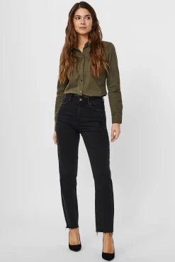 Vero Moda Jeans|Calças-Jeans retas de cintura subida Preto