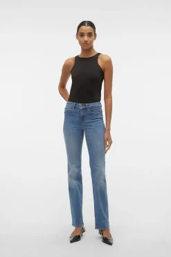 Vero Moda Jeans|Calças-Jeans retas de cintura subida Azul