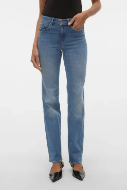 Vero Moda Jeans|Calças-Jeans retas de cintura subida Azul
