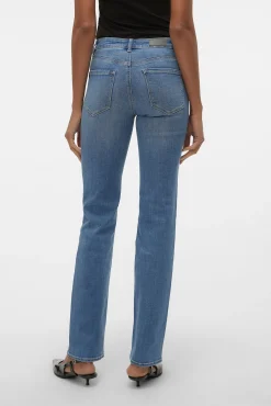 Vero Moda Jeans|Calças-Jeans retas de cintura subida Azul