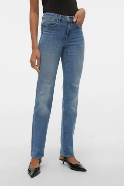 Vero Moda Jeans|Calças-Jeans retas de cintura subida Azul