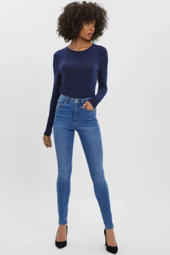 Vero Moda Jeans|Calças-Jeans skinny de mulher com cintura alta Azul