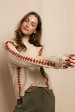 Slowlove Camisolas-Jersey bordado contrastante Tostado