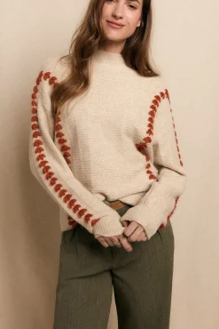 Slowlove Camisolas-Jersey bordado contrastante Tostado