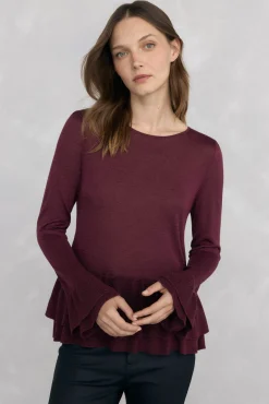 Pedro del Hierro Camisolas-Jersey brilhante com babados Bordeaux