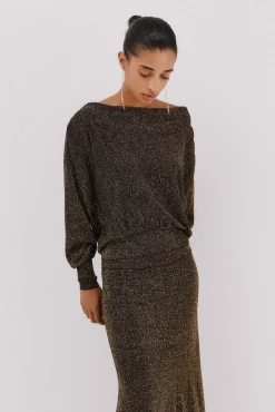 Cortefiel Camisolas-Jersey cuello drapeado. Dourado