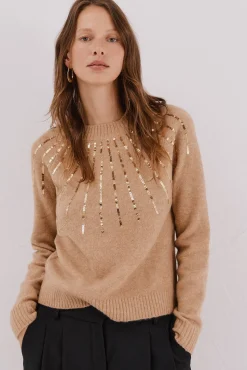 Cortefiel Camisolas-Jersey delantero lentejuelas. Tostado