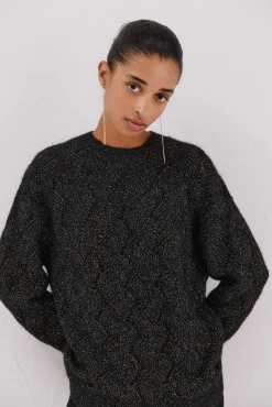 Cortefiel Camisolas-Jersey delantero lentejuelas. Preto