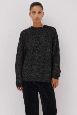 Cortefiel Camisolas-Jersey delantero lentejuelas. Preto