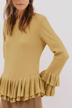 Cortefiel Camisolas-Jersey fino com babados. Verde