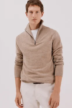 Cortefiel Camisolas-Lã de cordeiro com gola aberta Castanho