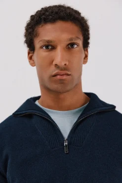 Cortefiel Camisolas-Lã de cordeiro com gola aberta Azul