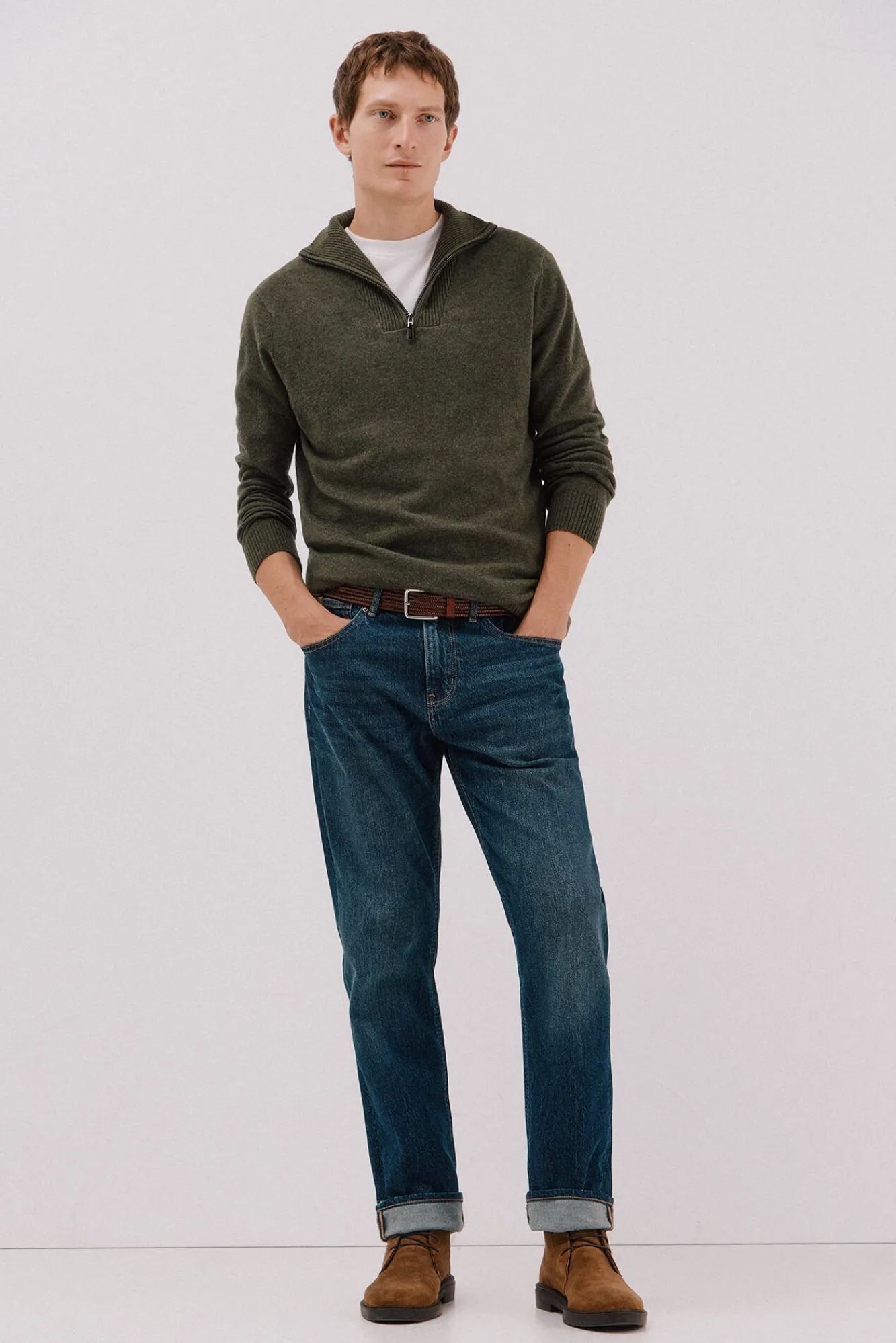 Cortefiel Camisolas-Lã de cordeiro com gola aberta Verde