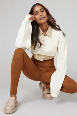 Spanx Calças-Leggings moldadoras efeito camurça vison