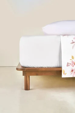 Bassols Conjuntos De Roupa De Cama-Lençol de algodão com elástico de 200 fios Branco