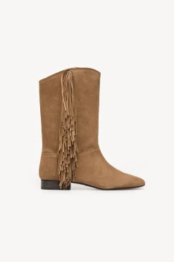 Hoss Intropia Saltos|Botas-Lola. Botas de croute com franjas Beige