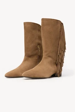 Hoss Intropia Saltos|Botas-Lola. Botas de croute com franjas Beige