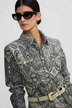 Silbon Vestidos-Macacão de veludo cotelê com estampado de caxemira Verde