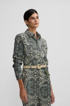 Silbon Vestidos-Macacão de veludo cotelê com estampado de caxemira Verde