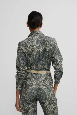 Silbon Vestidos-Macacão de veludo cotelê com estampado de caxemira Verde