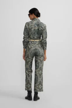 Silbon Vestidos-Macacão de veludo cotelê com estampado de caxemira Verde