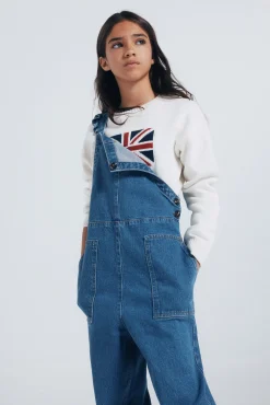 Springfield Kids Vestidos-Macacão jeans longo para meninas azul