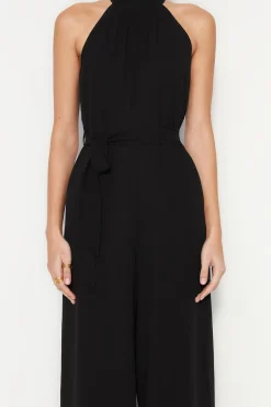 Trendyol Macacões|Vestidos-Macacão longo de chiffon preto