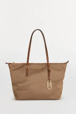 Pedro del Hierro Malas-Mala tote bag de nylon com fecho-éclair Beige