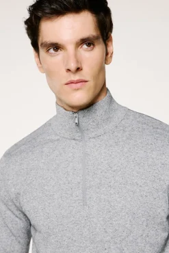 Selected Camisolas-Malha 100% camisola com meia fecho-éclair . Cinzento