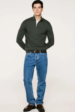 Selected Camisolas-Malha 100% camisola com meia fecho-éclair . Verde