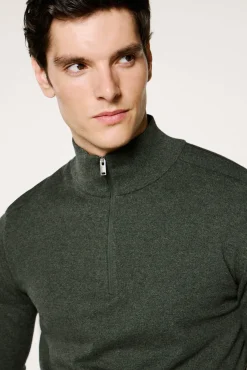 Selected Camisolas-Malha 100% camisola com meia fecho-éclair . Verde