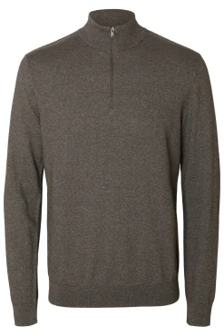 Selected Camisolas-Malha 100% camisola com meia fecho-éclair . Cinzento