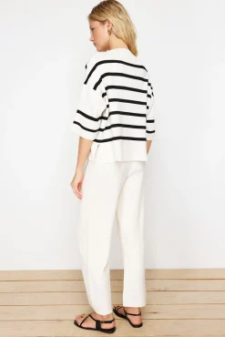 Trendyol Pijamas-Malha básico de malha cru com riscas bege