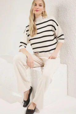 Trendyol Pijamas-Malha básico de malha cru com riscas bege