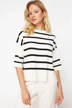 Trendyol Pijamas-Malha básico de malha cru com riscas bege